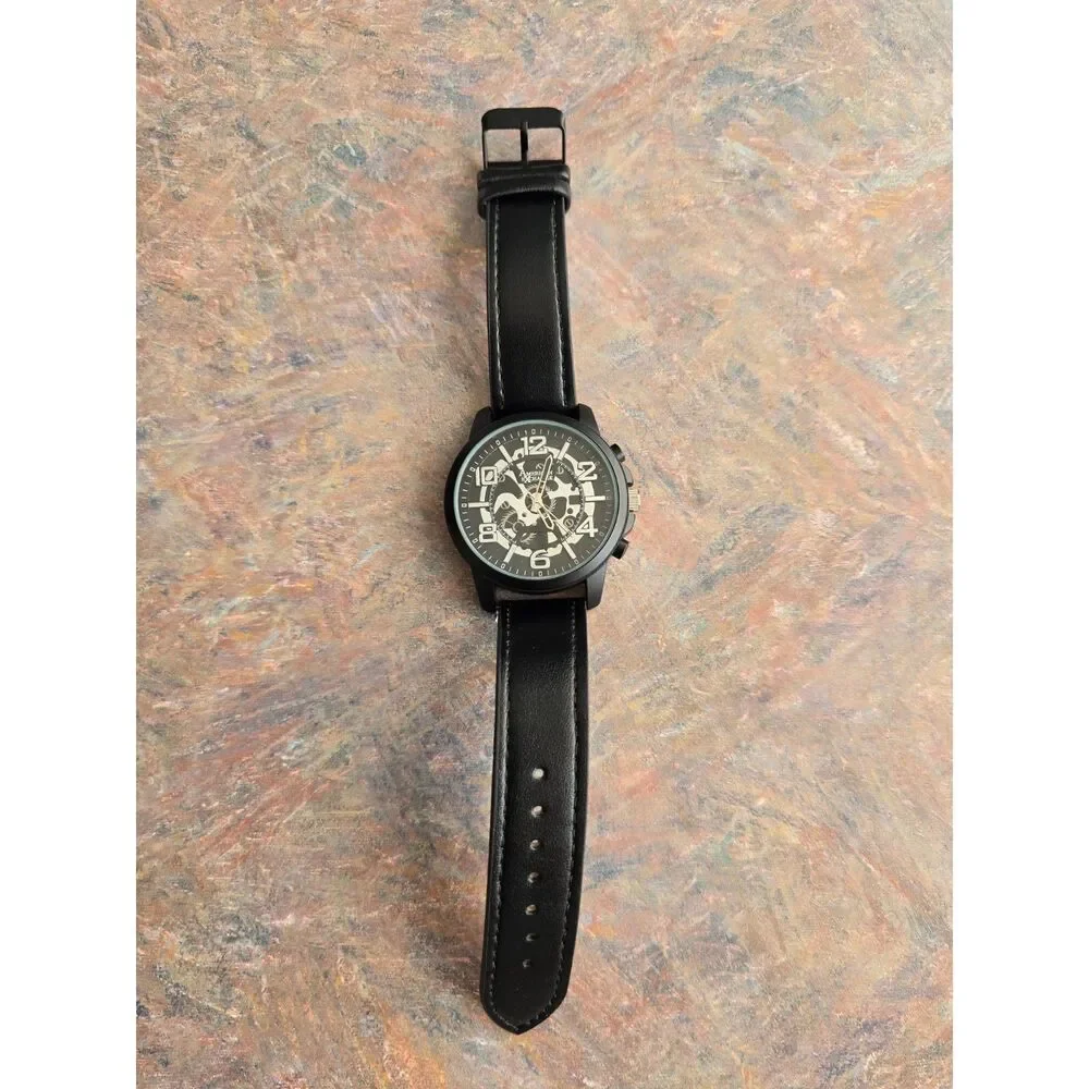 AmericanExchange Stylish men water resistant quartz black watch adjustable strap